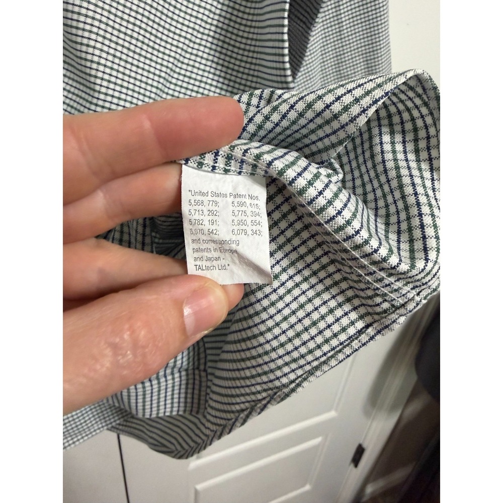 LL Bean Button Down Shirt Mens 17-35 Green Blue Check Wrinkle Resistant Cotton - Picture 6 of 7